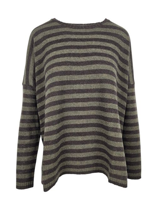 maglia donna a scatola a righe militare e marrone Base Milano | B2069-602885